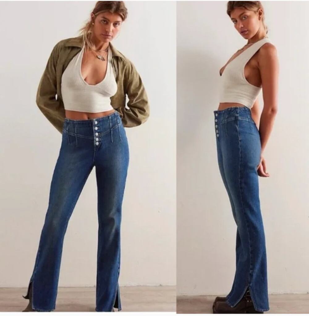 Free People CRVY Curvy Nix Corset Jeans Knox Blue Size 28 New Womens